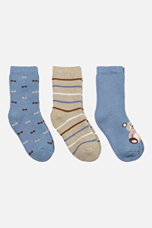 Mısırlı Erkek Bebek Pamuklu 3 Çift Çok Renkli Soket Çorabı - MSR-BBK-MC