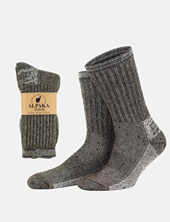 Unisex Alpaka Yünü Havlu Kışlık Kahve/ekru Soket Çorap - A-6006