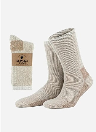 Unisex Alpaka Yünü Havlu Kışlık Ekru/bej Soket Çorap - A-6006