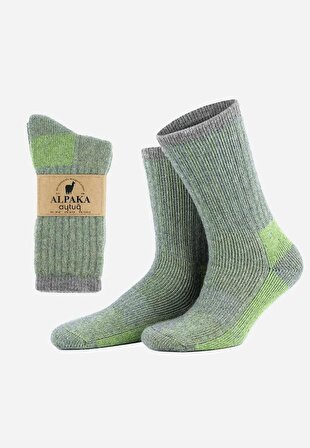 Unisex Alpaka Yünü Havlu Kışlık Gri/yeşil Soket Çorap - A-6006