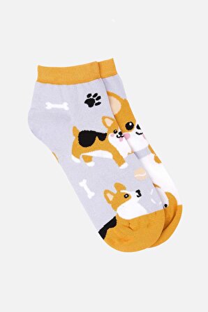 Mısırlı Kadın Pamuklu Köpek Desenli Patik Çorap - M-KOPEK-D2