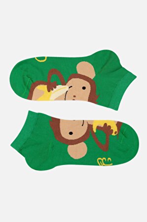 Mısırlı Kadın Pamuklu Maymun Desenli Patik Çorap - M-MAYMUN-D1