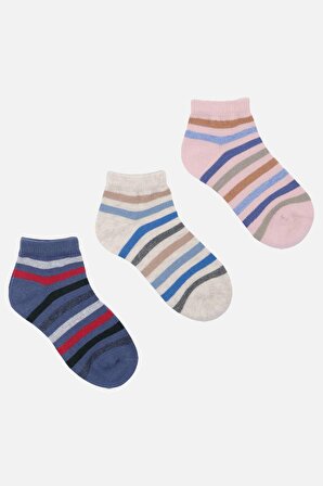 Mısırlı Unisex Pamuklu 3 Çift Çok Renkli Çocuk Patik Çorap - M BABY-14