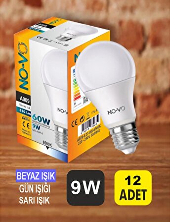 NO-VO 9W LED AMPUL 6500K-BEYAZ IŞIK (12 ADET)