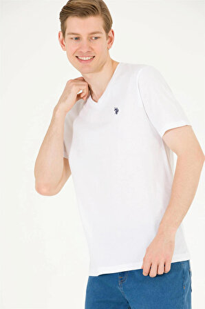 U.S. Polo Assn. Erkek V Yaka %100 Pamuk T-Shirt 1572582 Beyaz