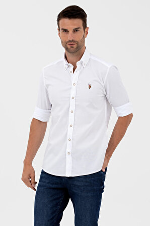 U.S. Polo Assn. Düğmeli Yaka Slim Fit Uzun Kollu Beyaz Erkek Gömlek 1571767