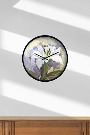 White Lily 50Cm El Yapımı Ahşap Duvar Saati 
