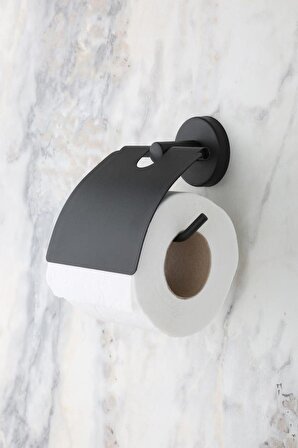 Lotus Mat Siyah Eko Kapaklı Tuvalet Kağıdı Askısı Tuvalet Kağıtlığı İster Yapıştır İster Montajla