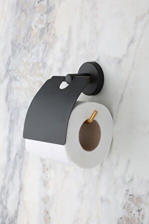 Flos Altın Siyah Eko Kapaklı Tuvalet Kağıdı Askısı Tuvalet Kağıtlığı İster Yapıştır İster Montajla