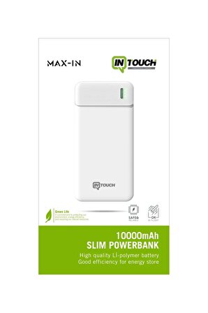 Intouch Max-In 10000 mAh Hızlı Şarj Powerbank Beyaz 