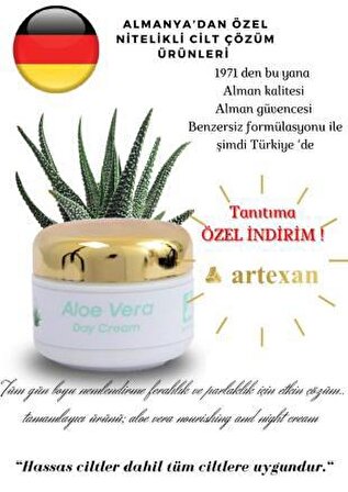 Artexan Aloe Vera Tüm Cilt Tipleri İçin Su Bazlı Yağsız Nemlendirici Yüz Bakım Kremi 50 ml
