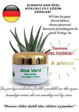 Artexan Aloe Vera Tüm Cilt Tipleri İçin Su Bazlı Yağsız Besleyici Yüz Bakım Kremi 50 ml