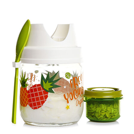 baby plus  Desenli Meyve-Salata-Yoğurt Bebek Saklama Kavanozu 425 ml