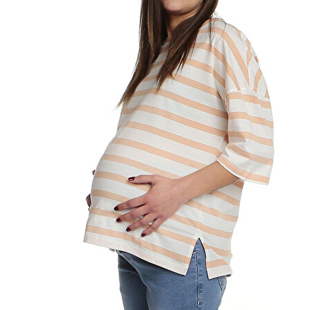baby mom Geniş Kalıp Hamile Çizgili Tshirt Anne Giyim