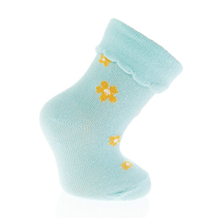 HelloBaby Çiçek Arı Desenli 3D 0-3 Ay ` Kıvrık Çorap 3lü Kıvrık Çorap Kız Bebek