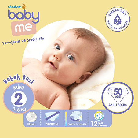 Baby Me Yumuşacık ve Sızdırmaz 2 Numara Mini 50'li Bel Bantlı Bez