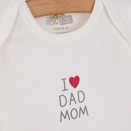 HelloBaby Yenidoğan Baby Mom&Dad Kendinden Eldivenli Tulum-Body-Şapka 3lü Set Unisex