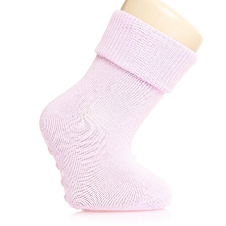 BROSS Düz Renkli 3'lü Kıvrık Kaydırmaz Taban Çorap Kız Bebek