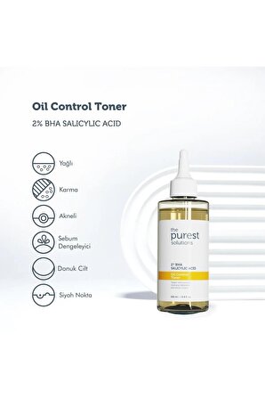 The Purest Solutions Bha %2 Oil Control Toner & Siyah Nokta Hedefli, Yağlanma, Gözenek Dengeleyici Tonik