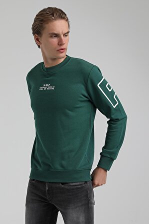 New World Polo Bisiklet Yaka Koyu Yeşil Regular Sweatshirt 22FWM60126