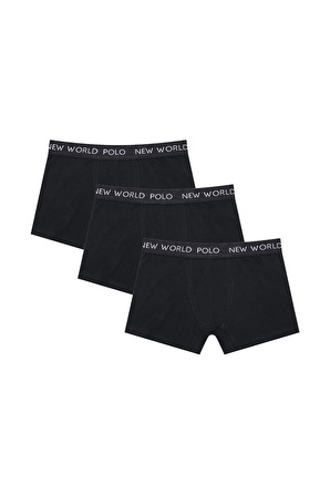 New World Polo Basic 3'lü Boxer Siyah Slim Fit Boxer Set 23SSM1001