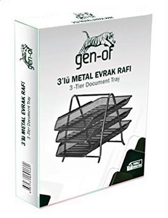 Gen-Of 3 Katlı Metal Evrak Rafı Siyah