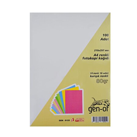 Gen-Of A4 80 g/m² Renkli Fotokopi Kağıdı 10 Renk 100 lü