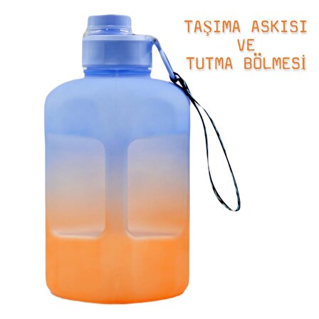BottleBoss Damacana Motivasyon Matarası Çevir Aç Sızdırmaz Kapak Tasarımlı 2 Litre Mavi