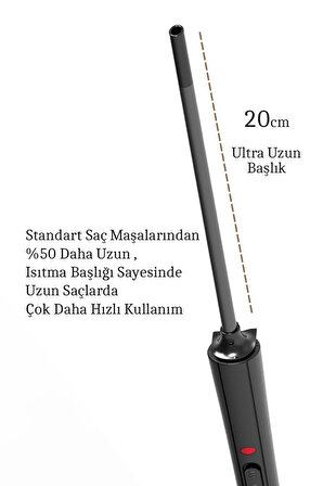 Hrs-130 Afro Dalga 9 Mm. Kıvırcık Ince Saç Maşası, 20 Cm. Ekstra Uzun Başlık