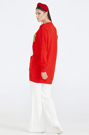 Kadın Renkli Cep Detaylı Triko Tunik  - Kırmızı