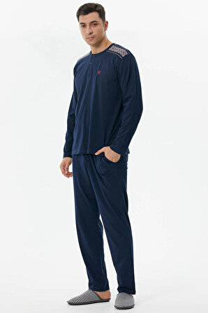 Örme Detaylı Pijama Takım  - Lacivert