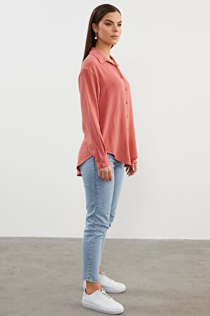 Klasik Uzun Kol Krep Gömlek - Gül Kurusu