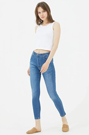 Likralı Yüksek Bel Kot Pantolon - Açık Mavi