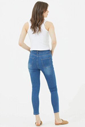 Likralı Yüksek Bel Kot Pantolon - Açık Mavi