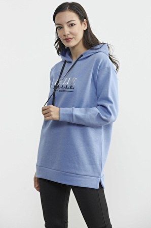 Kapüşonlu İçi Pamuklu Kalın Sweatshirt - Mavi