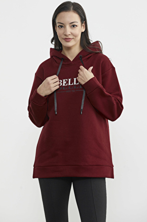 Kapüşonlu İçi Pamuklu Kalın Sweatshirt - Bordo