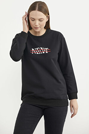Sıfır Yaka Oversize Sweatshirt - Siyah