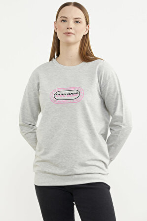 Baskılı Oversize Basic Sweatshirt - Gri