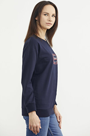Baskılı Oversize Basic Sweatshirt - Lacivert