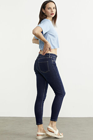 Likralı Slim Fit Jean Pantolon - Koyu Mavi