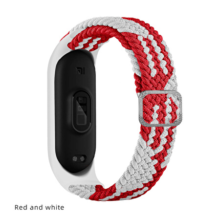 Xiaomi Mi Band 7 ile Uyumlu Mixed Kayış Hasır Örmeli Kordon Kayış Kırmızı-Beyaz