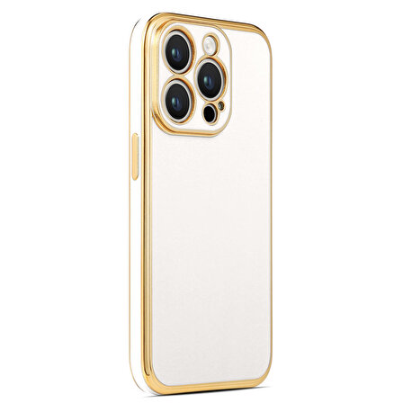 iPhone 14 Pro ile uyumlu Kılıf Gold Kenar Pastel Renkli Halcyon Z-Bark Kapak Beyaz