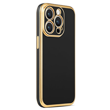 iPhone 14 Pro ile uyumlu Kılıf Gold Kenar Pastel Renkli Halcyon Z-Bark Kapak Siyah