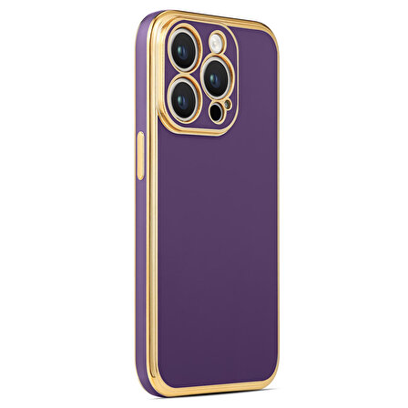 iPhone 14 Pro Max ile uyumlu Kılıf Gold Kenar Pastel Renkli Halcyon Z-Bark Kapak Derin Mor