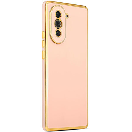 Huawei Nova 10 ile uyumlu Kılıf Gold Kenar Pastel Renkli Halcyon Z-Bark Kapak Rosegold