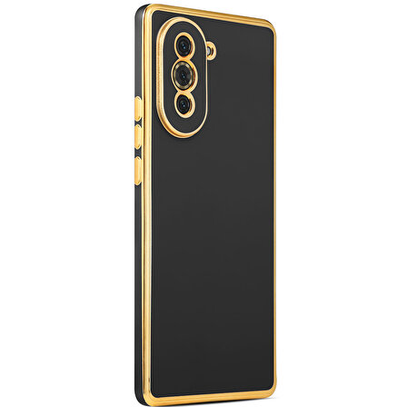 Huawei Nova 10 ile uyumlu Kılıf Gold Kenar Pastel Renkli Halcyon Z-Bark Kapak Siyah