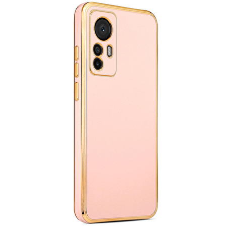 Xiaomi Mi 12T ile uyumlu Kılıf Gold Kenar Pastel Renkli Halcyon Z-Bark Kapak Rosegold