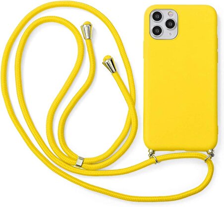 iPhone 13 Pro Max ile uyumlu İpli Boyun Askılı Silikon Kılıf Kadife iç Yüzeyli Epiphany Kılıf Sarı
