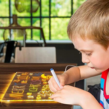 Coverzone Yazı tahtası Işıklı Silinebilir Neon Parlayan Led Özel Mesaj Panosu 7 Farklı Renkli Kalemli Standlı Özel Günlere Hediyelik Çocuklara Özel Karanlık Ortamda Kullanımı Daha Uygundur