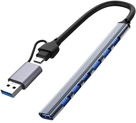 Coverzone Type-C USB 3.0 7 Portlu Hub Otg Çoğaltıcı Pc Telefon Bilgisayar Uyumlu Veri Aktarımı Mouse Klavye Bağlantısı ADS303D